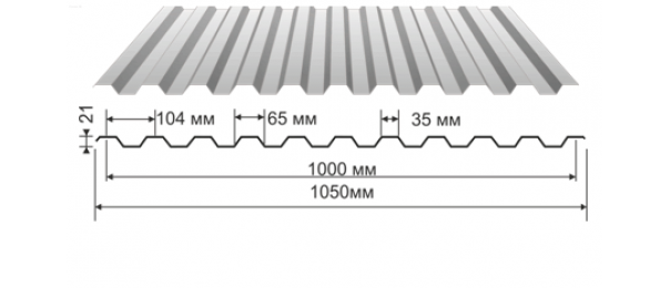 Профнастил оцинкованный С-21 1050x2000 (эконом) купить недорого в Былово