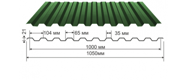 Профнастил зеленый оцинкованный  RAL 6005 С-21 купить недорого в Былово